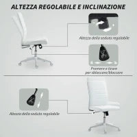 Sedia da Ufficio Ergonomica e Regolabile con Schienale Ricurvo, in Pelle PU e Acciaio, 58x53x97-107 cm, Bianco