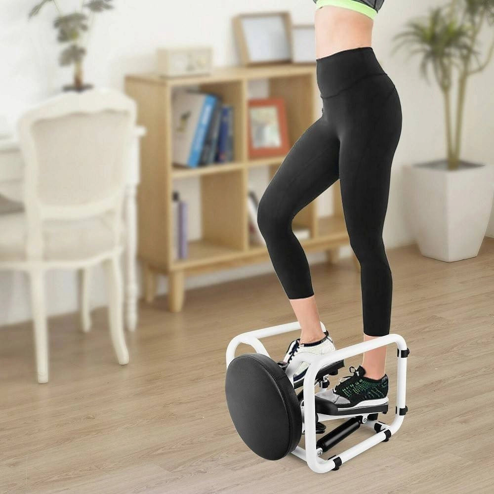 Trade Shop - Mini Stepper Multifunzione Con Bande Elastici Di Resistenza Seduta Fitness Casa -