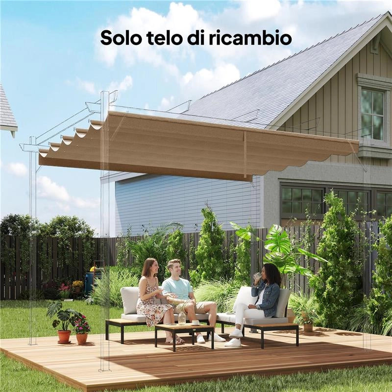 TETTO PER GAZEBO PERGOLA CON 10 FORI DI DRENAGGIO IN POLIESTERE, 250X255 CM, PER PERGOLA 3X3M, MARRONE CHIARO