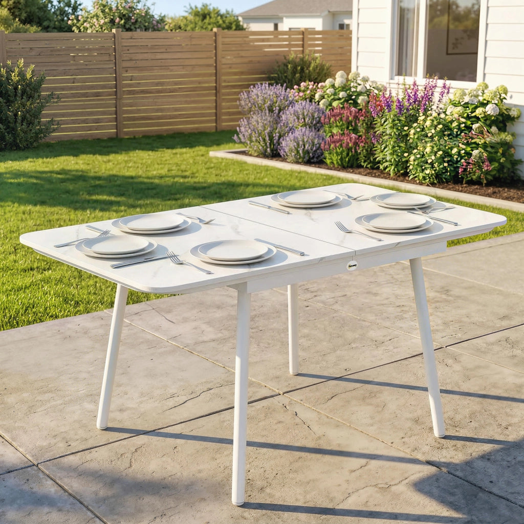 Tavolo da Giardino ¨C zephmum ¨C Bianco, Metallo, WPC, 140x80x75cm