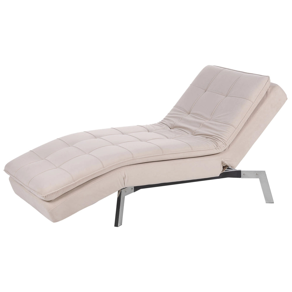 Chaise longue Velluto Beige capitonnè Schienale e Gambe Regolabili Modern Glam