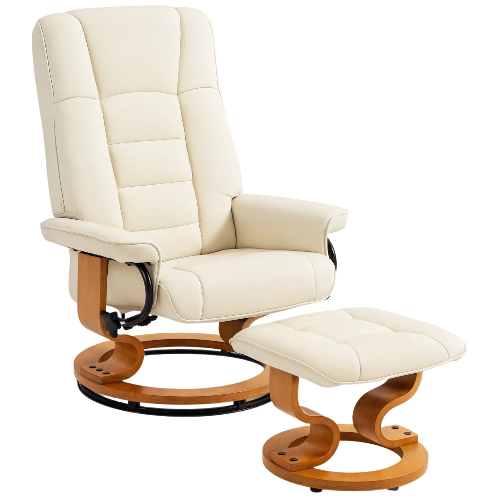 Poltrona relax reclinabile girevole in legno con poggiapiedi ¨C zephmum ¨C similpelle crema