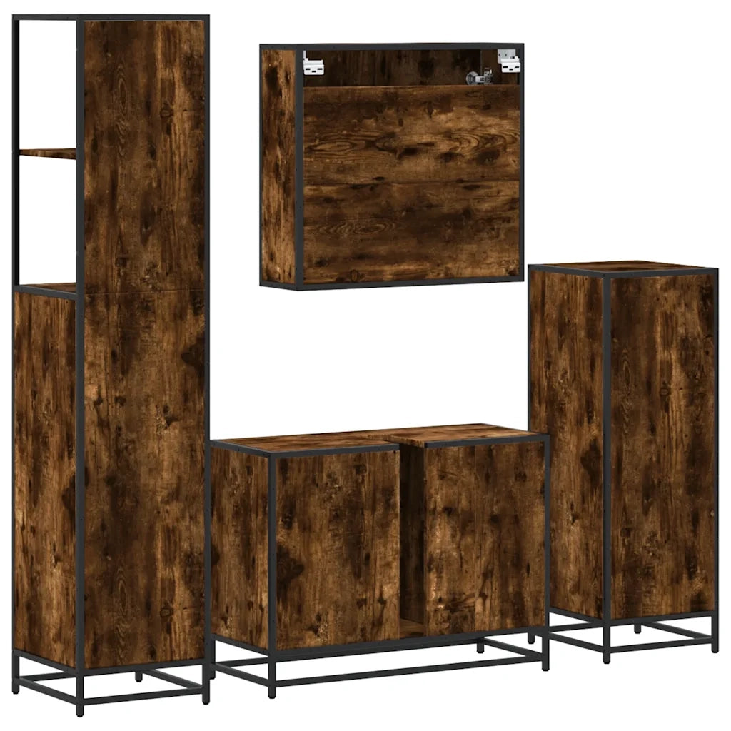 Set Mobili da Bagno 4 pz Rovere Fumo in Legno Multistrato