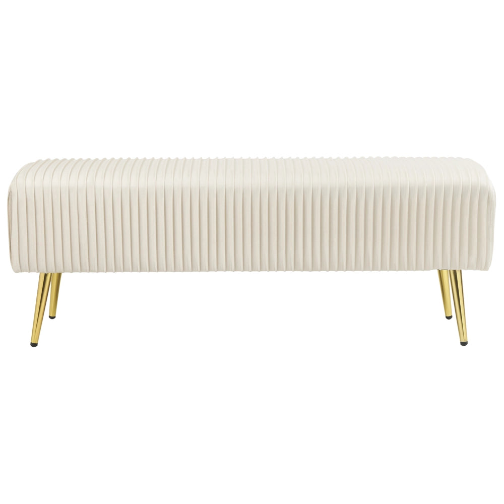 Panca Velluto Bianco Sporco Imbottito Gambe In Metallo dorato 118 cm Glamour Soggiorno Camera Da Letto Corridoio