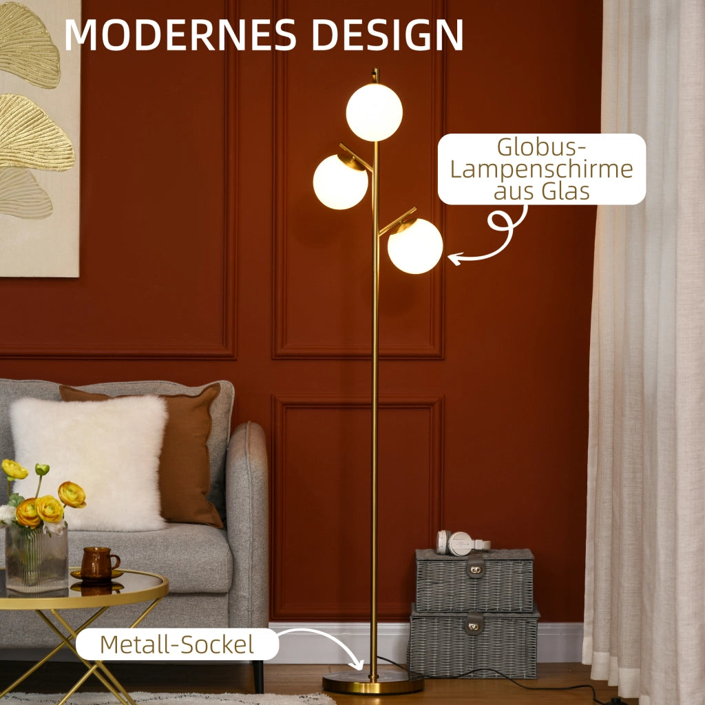 LAMPADA DA TERRA Design moderno Ø27 x 169 cm ferro oro con 3 portalampada E27