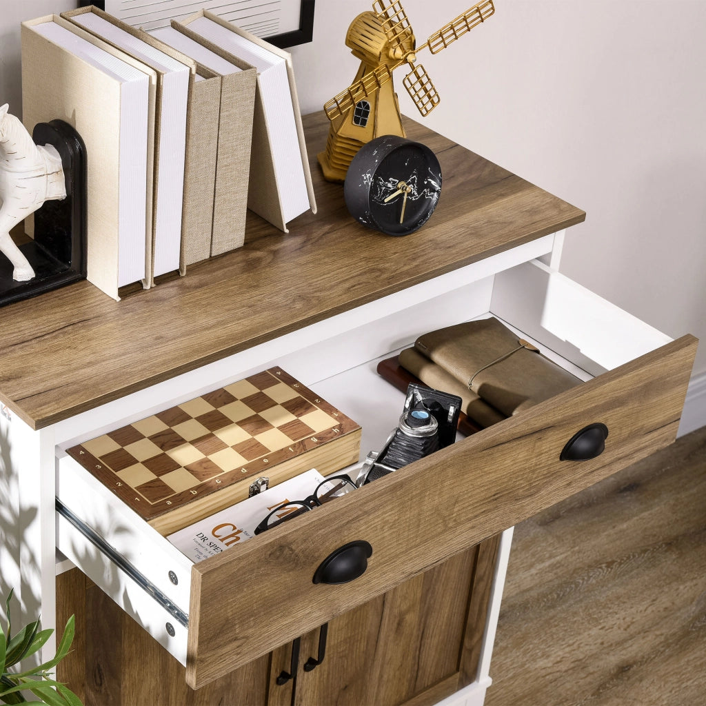 Cassettiera Rustica con Ante e Cassetto ¨C Zephmum ¨C Bianco 78.5x39x89.4cm