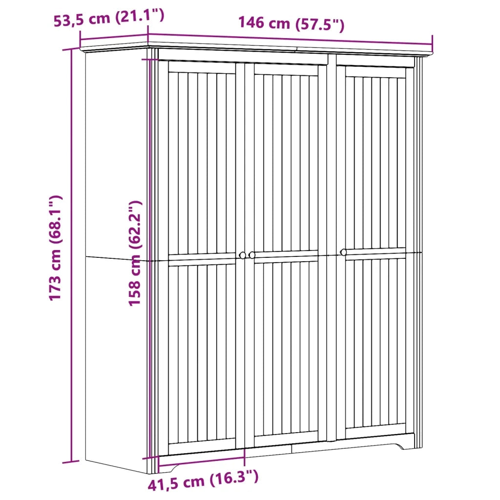 Armadio BODO 146x53,5x173 cm Legno Massello Pino Bianco Marrone 355063