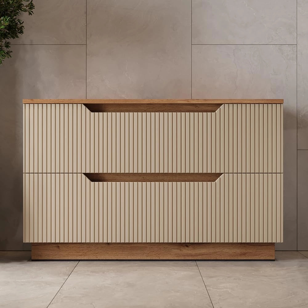 Mobile sottolavabo per bagno Lotta, Rovere/cashmere a righe, 99.4 x 62.5 cm con 2 cassetti