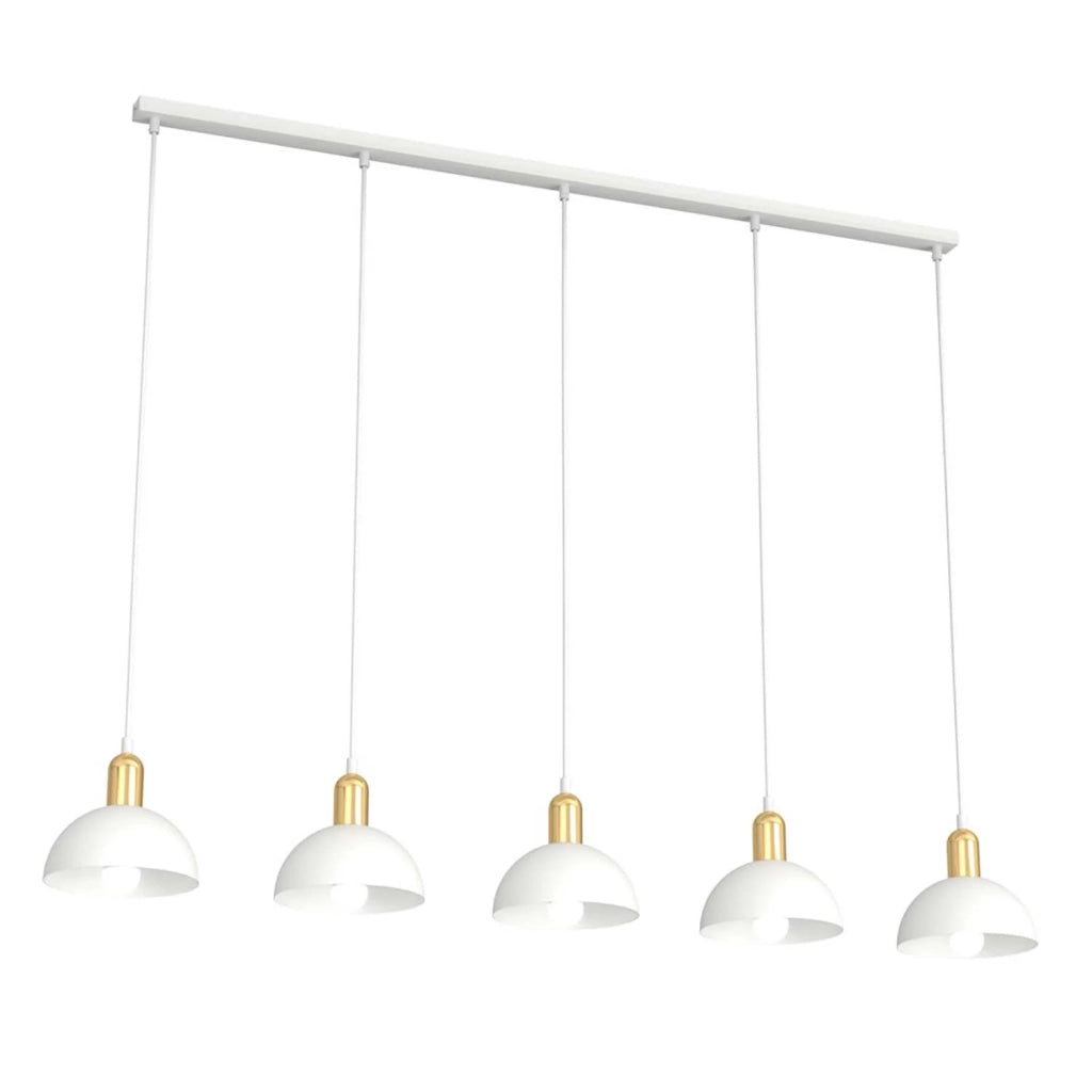 Lampadario 5 Luci Idunn In Acciaio Bianco E Oro Diffusori A Cupola