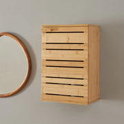Mobiletto da Parete Epind con Scomparti Chiusi per Bagno Cucina 50x33x20 cm - Bambù Naturale [en.casa]