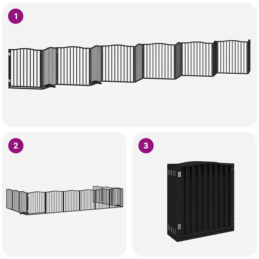 Cancello Cani Porta Pieghevole Nero 12 Pannelli 960 cm Pioppo CFW9772150