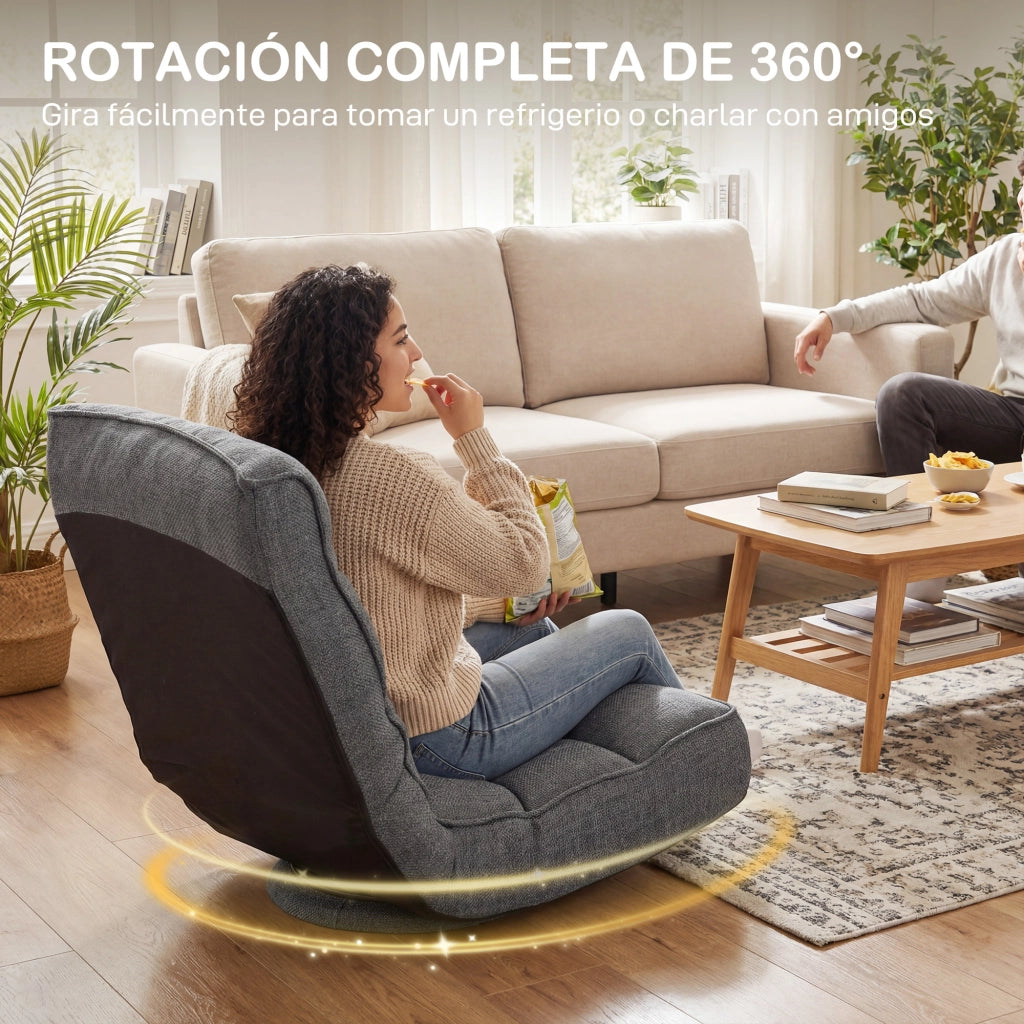Sedia Pieghevole con Schienale Regolabile e Rotazione 360¡ã ¨C Zephmum ¨C Grigio 58x107x79 cm