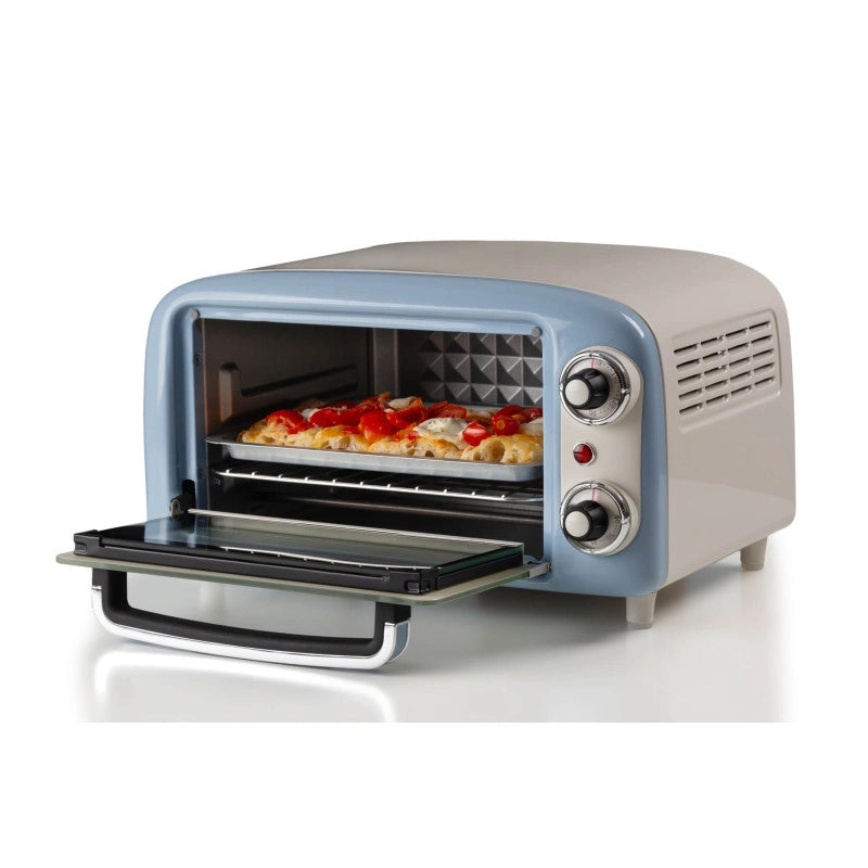 Forno Elettrico Vintage 800W - Capacità 10L - Doppio vetro - Retrò - Celeste