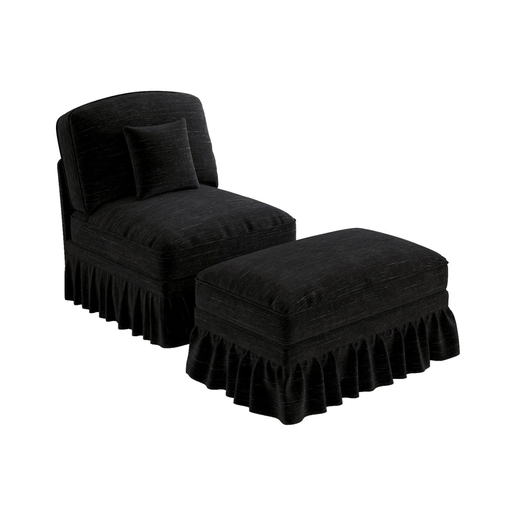 Poltrona relax con pouf e gonna rimovibile - schienale imbottito - in chenille nera