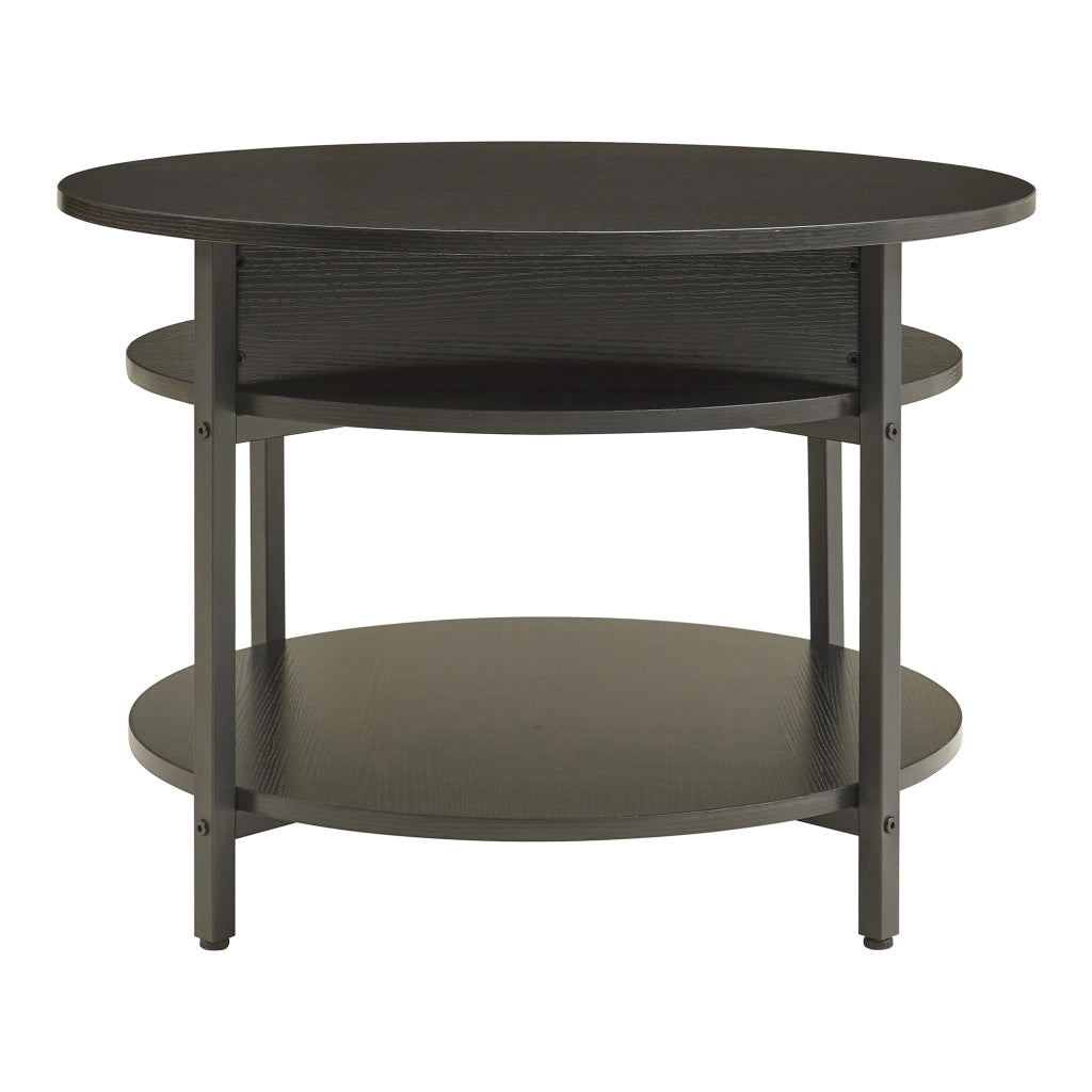 Tavolino da Caffè Kandas con Piano Rotondo Sollevabile (ØxA): 70x49 cm - Nero [en.casa]