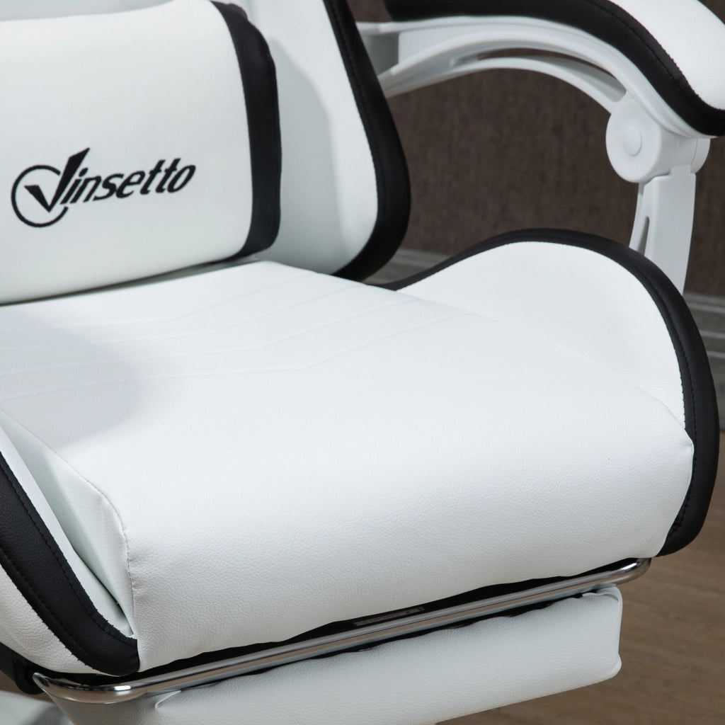 Sedia da Gaming con Schienale Reclinabile 65x65x121-129 cm in Finta Pelle PU Bianco e Nero
