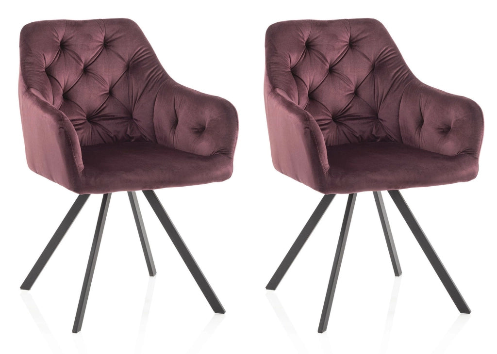 Set 2 Sedie Imbottite 58x57x84 cm in Velluto Rosso