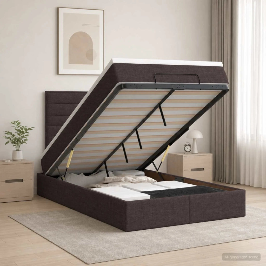 Letto Ottomano con Materasso e LED Marrone Scuro 120 x 190 cm 3457975