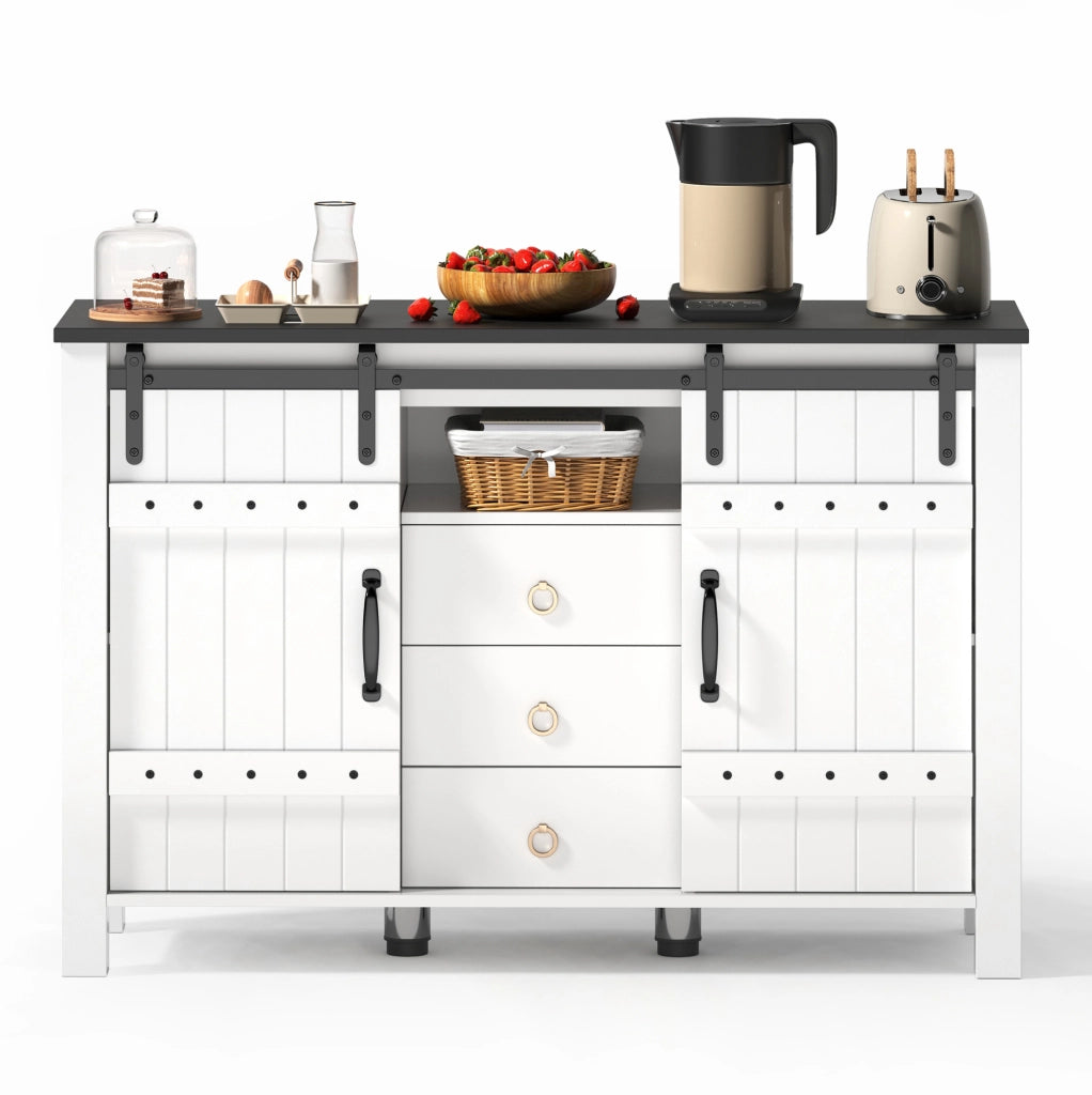 Credenza buffet con 2 ante scorrevoli e 3 cassetti 120x40x80 cm in MDF bianco