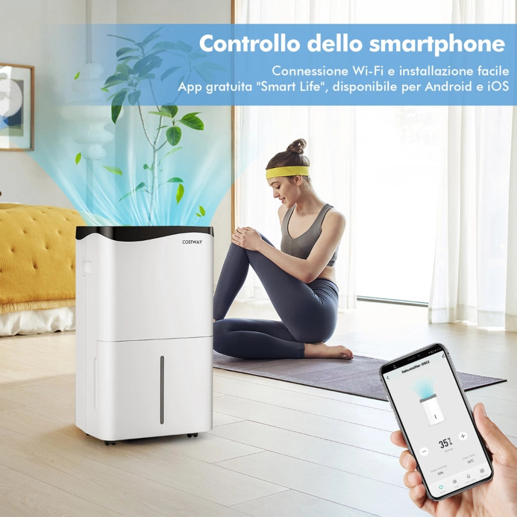 Deumidificatore per casa con 4 modalit¨¤ e 2 velocit¨¤, Deumidificatore con pannello touch e controllo da app Bianco