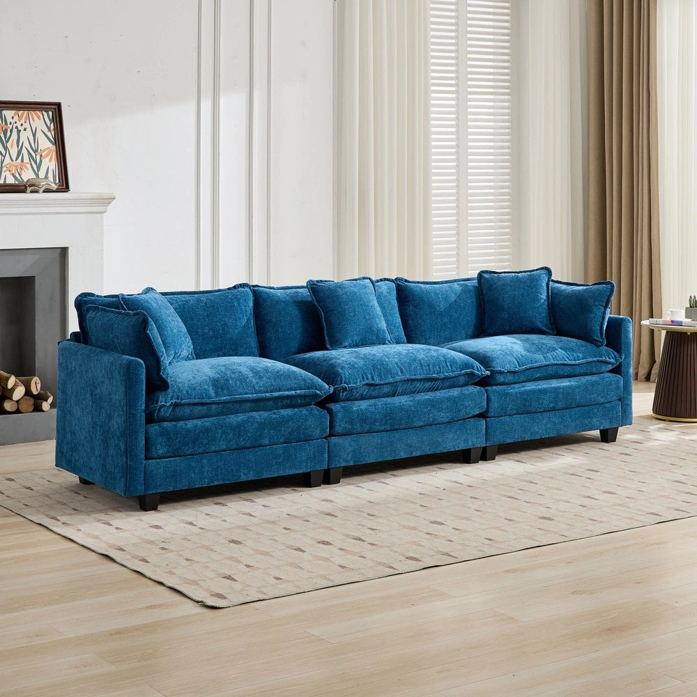Divano 3 Posti in Tessuto Chenille ¨C Xylo ¨C Blu, Cuscini Imbottiti