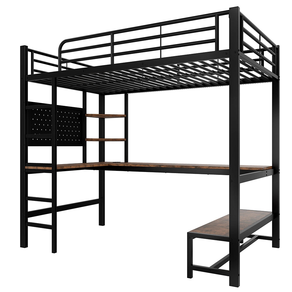 Letto a soppalco - Xylo - 90x200 cm scrivania USB LED nero