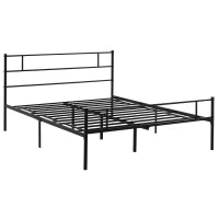 Struttura Letto Matrimoniale in Acciaio 160x200cm con Doghe, Testiera e Pediera - Nero