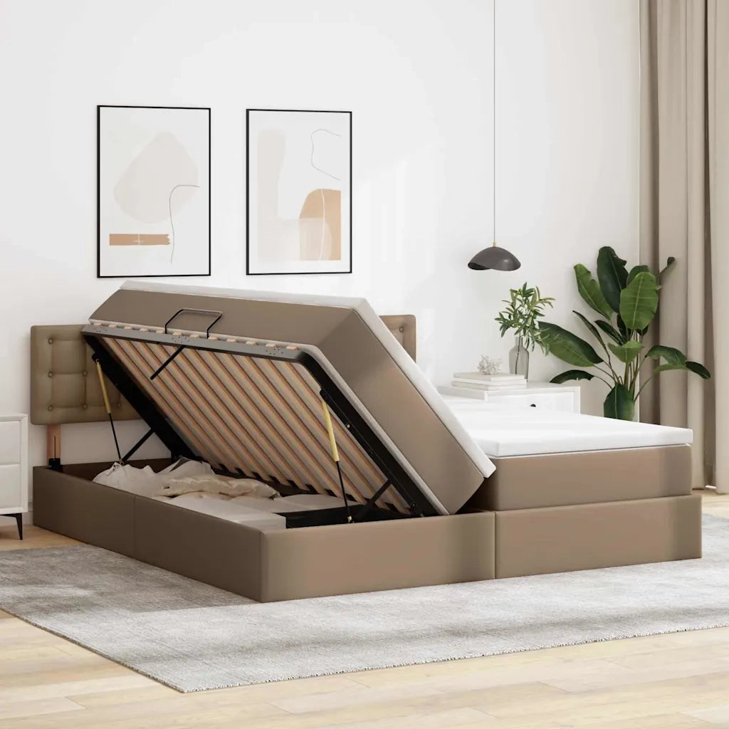 Letto con contenitore e LED con led Cappuccino 180 x 200 cm