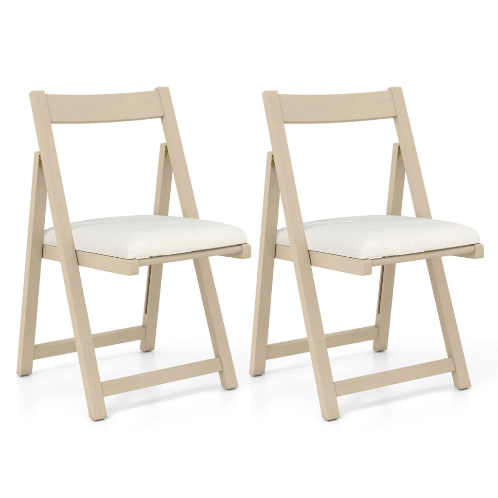 Set di 2 sedie pieghevoli con struttura in legno di gomma, Sedie imbottite per sala da pranzo e matrimonio Beige