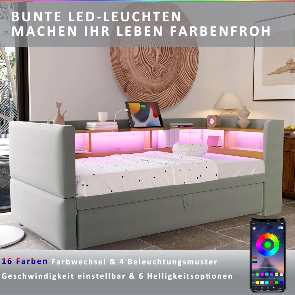 Divano letto estraibile 90/180x190 cm con LED e prese