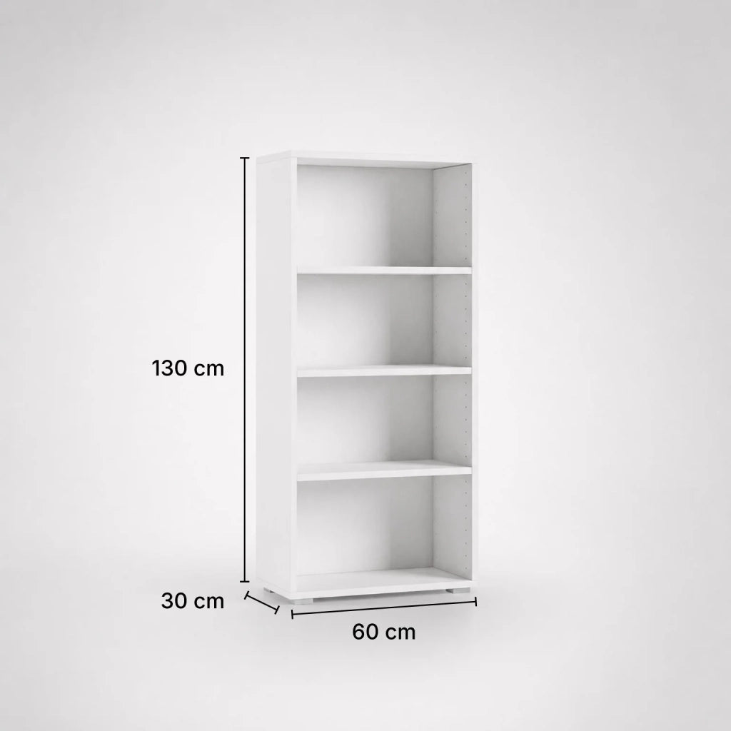 Libreria Bianca Salvaspazio con 3 Ripiani Regolabili | Scaffale Moderno Porta Libri e Raccoglitori | Mobile Libreria Verticale per Soggiorno, Ufficio e Studio 60x30x130 cm
