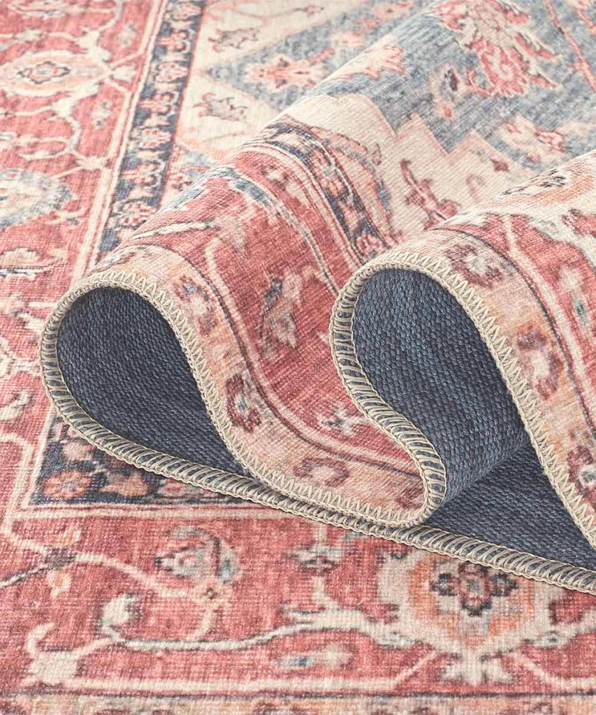 Tappeto arredo casa ORIENTAL HERIZ BLU ROSSO cm.140x190 riproduzione disegno persiano classico in stile vintage. Tappeto lavabile per salotto, soggiorno, camera da letto.
