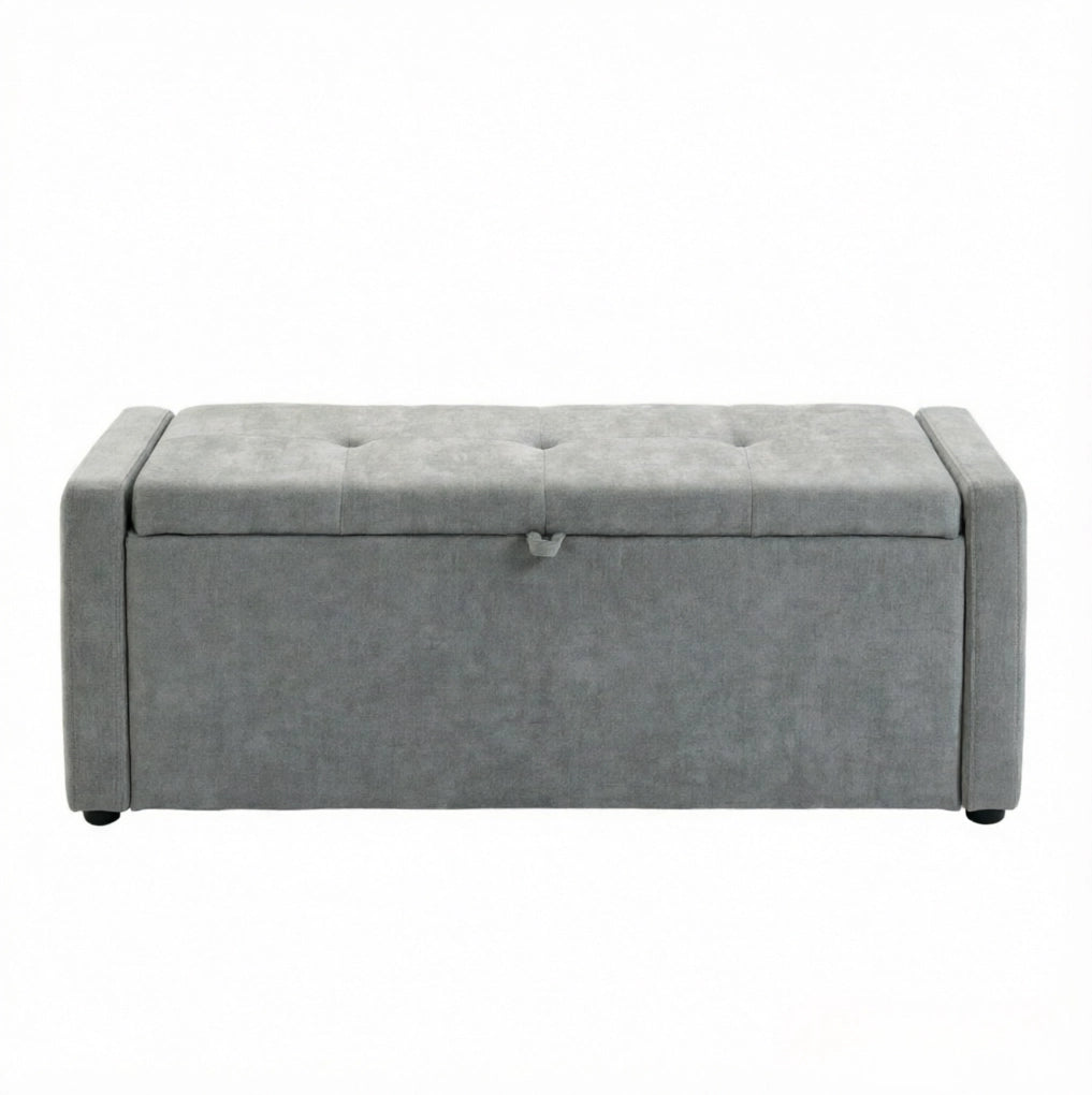 Panca contenitore imbottita in lino grigio chiaro 122 cm