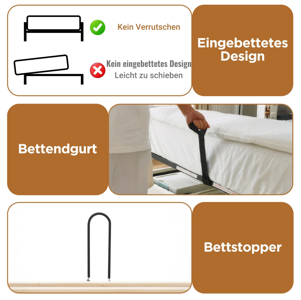 Letto matrimoniale 140x190 cm beige con LED e contenitore