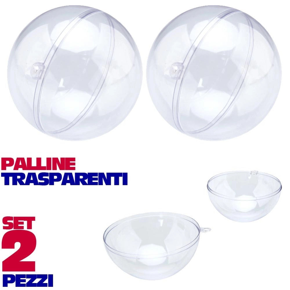 Trade Shop - Sfere Natalizie Palline Trasparenti Apribili Da Riempire Decorazione Natale 2pz 7cm -