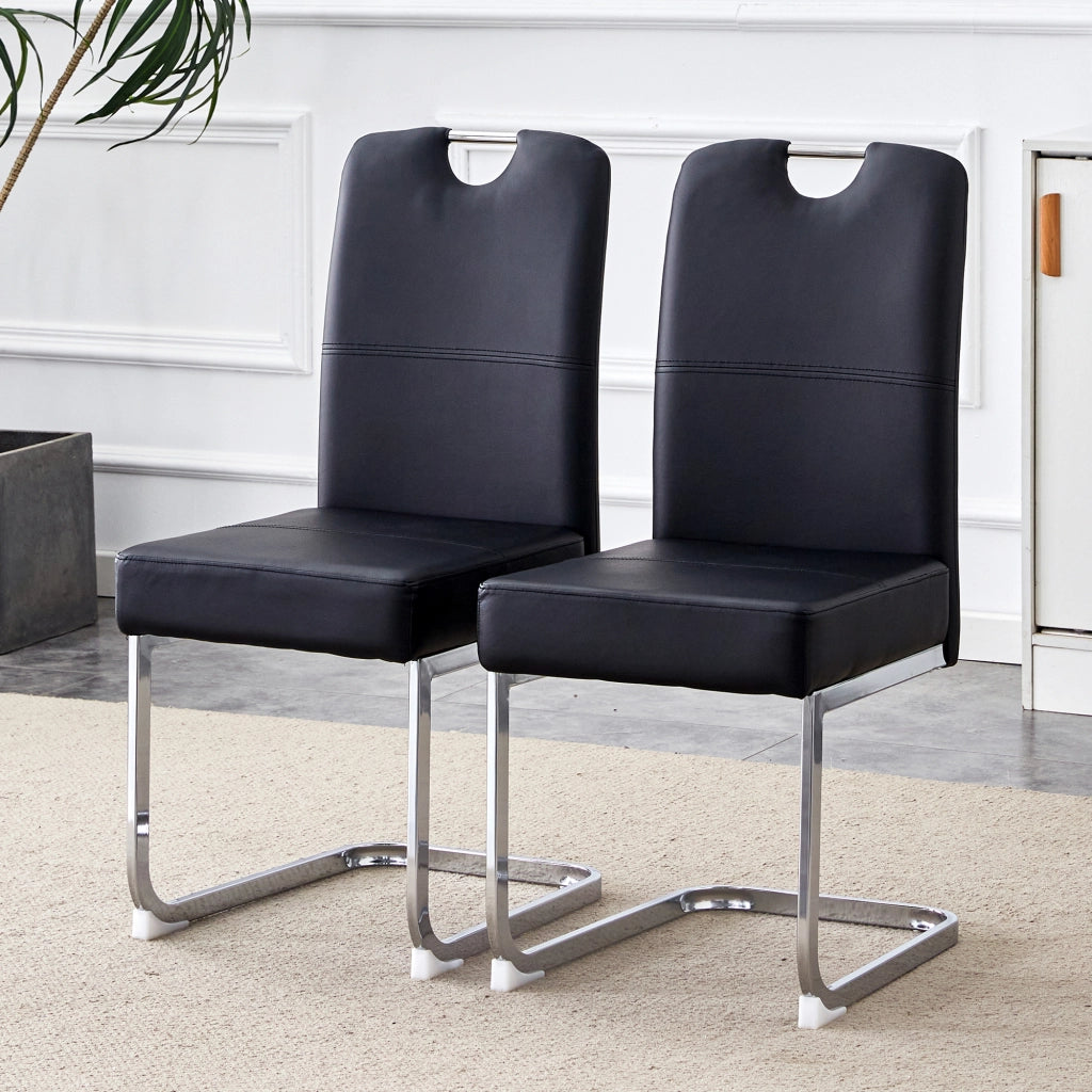 Sedia da Pranzo con Design Ergonomico e Seduta con Molle, Struttura in Metallo, in PU Nero