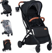 Passeggino Leggero per Bambini e Neonati, Passeggino Pieghevole e Portatile con Ruote, Schienale Regolabile, Tettuccio, Cintura di Sicurezza, Cesto e Copertura Antipioggia (Nero)