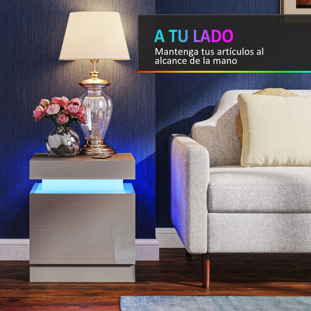 Comodino con LED e APP ¨C Xylo ¨C 2 cassetti grigio 45x35x52 cm