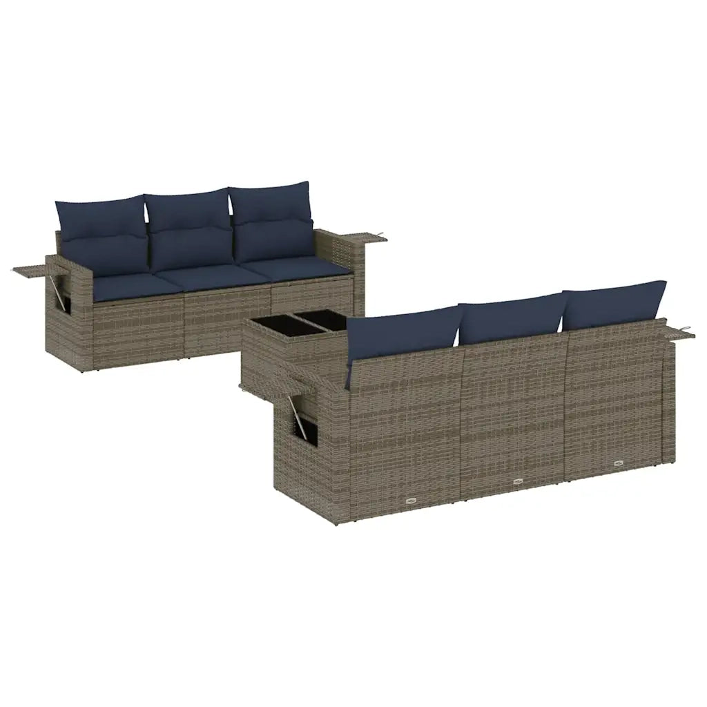 Set Divani da Giardino 7 pz con Cuscini Grigio in Polyrattan 3219910