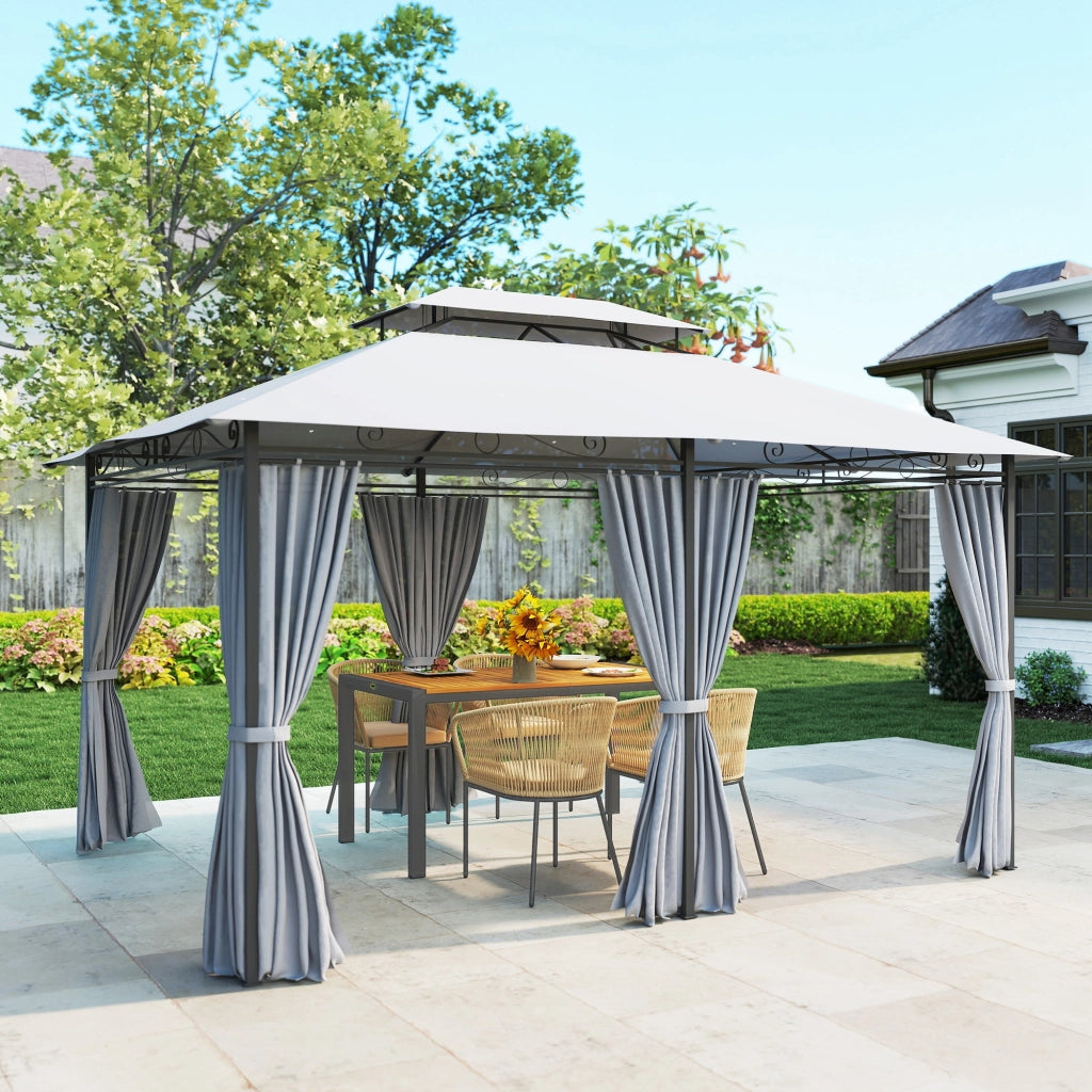 Gazebo da giardino; gazebo esterno con tende; tetto ventilato; grigio scuro