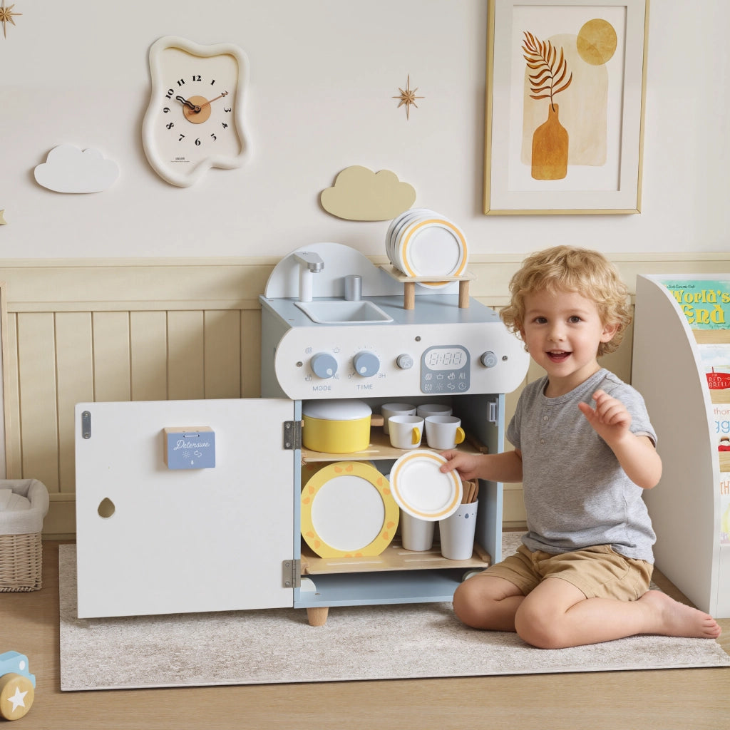 Cucina Giocattolo per Bambini con Lavastoviglie ¨C zephmum ¨C 32 Accessori MDF Legno Colore Blu