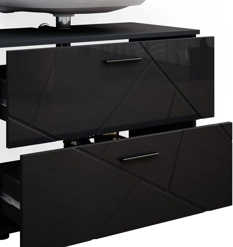 Mobile sottolavabo per bagno Irma, Antracite lucido, 80 x 58.6 cm, adatto per l'installazione sopra il sifone con aperture di aerazione