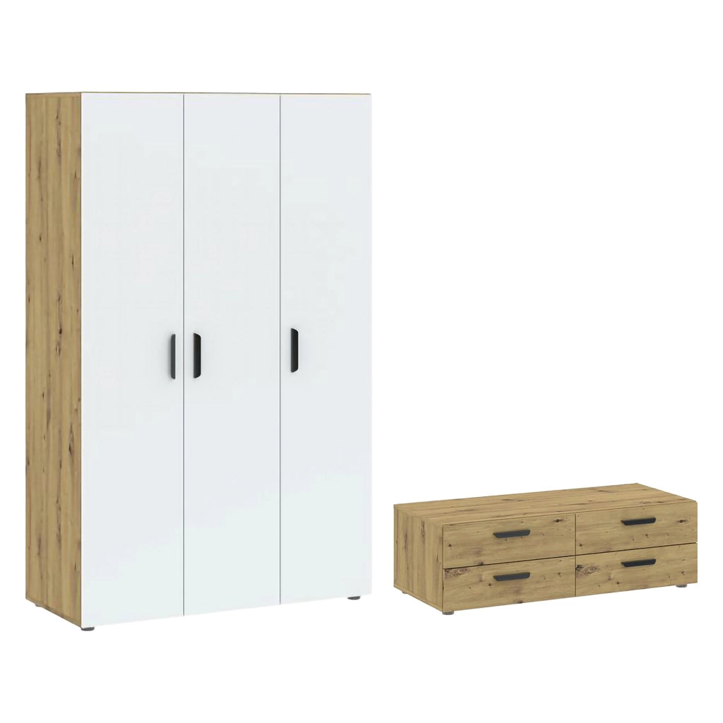 Armadio Camera da Letto Randazzo, Guardaroba 3 Ante Appendiabiti, 111x52 cm Marrone Rovere Nodi