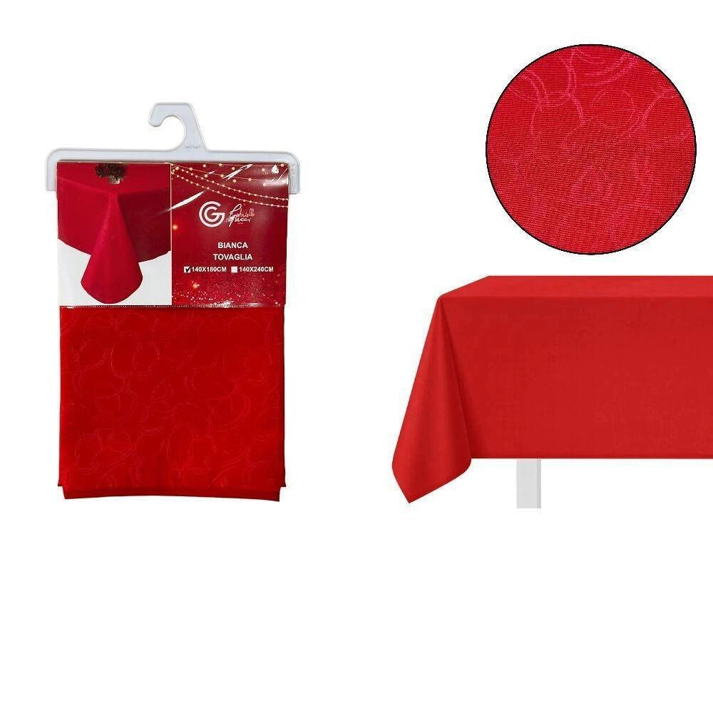 Trade Shop - Tovaglia Natalizia Tessuto Rosso Tinta Unita Natale Capodanno 12 Posti 140x240cm -