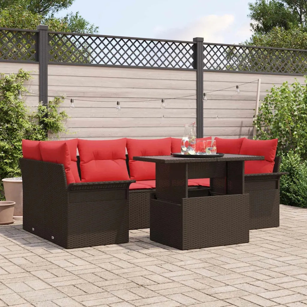 Set Divano da Giardino con cuscino 7 pcs Marrone polyrattan