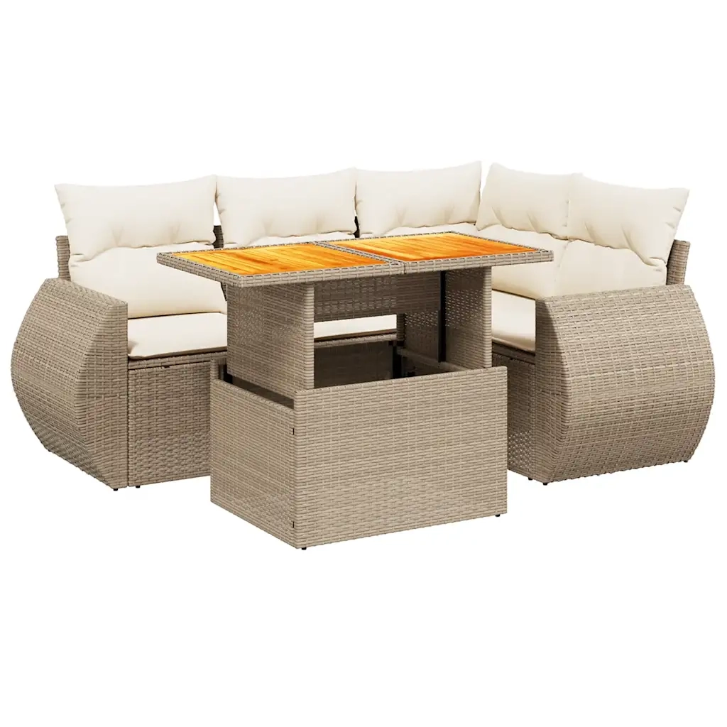 Set Divano da Giardino 5 pz con Cuscini Beige in Polyrattan 3272178
