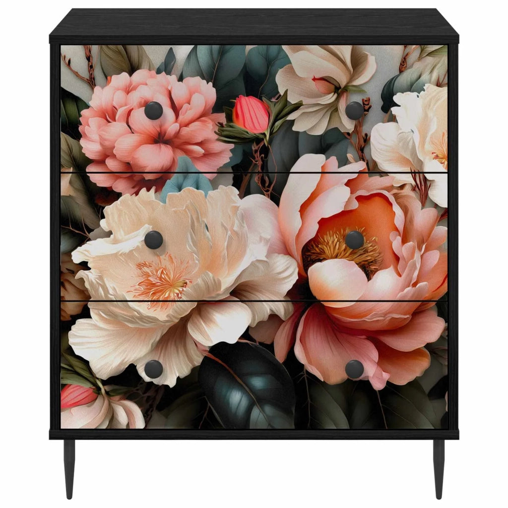 Cassettiera BORNE Stampa di peonia chiara 66 x 36,5 x 76 cm 8007376