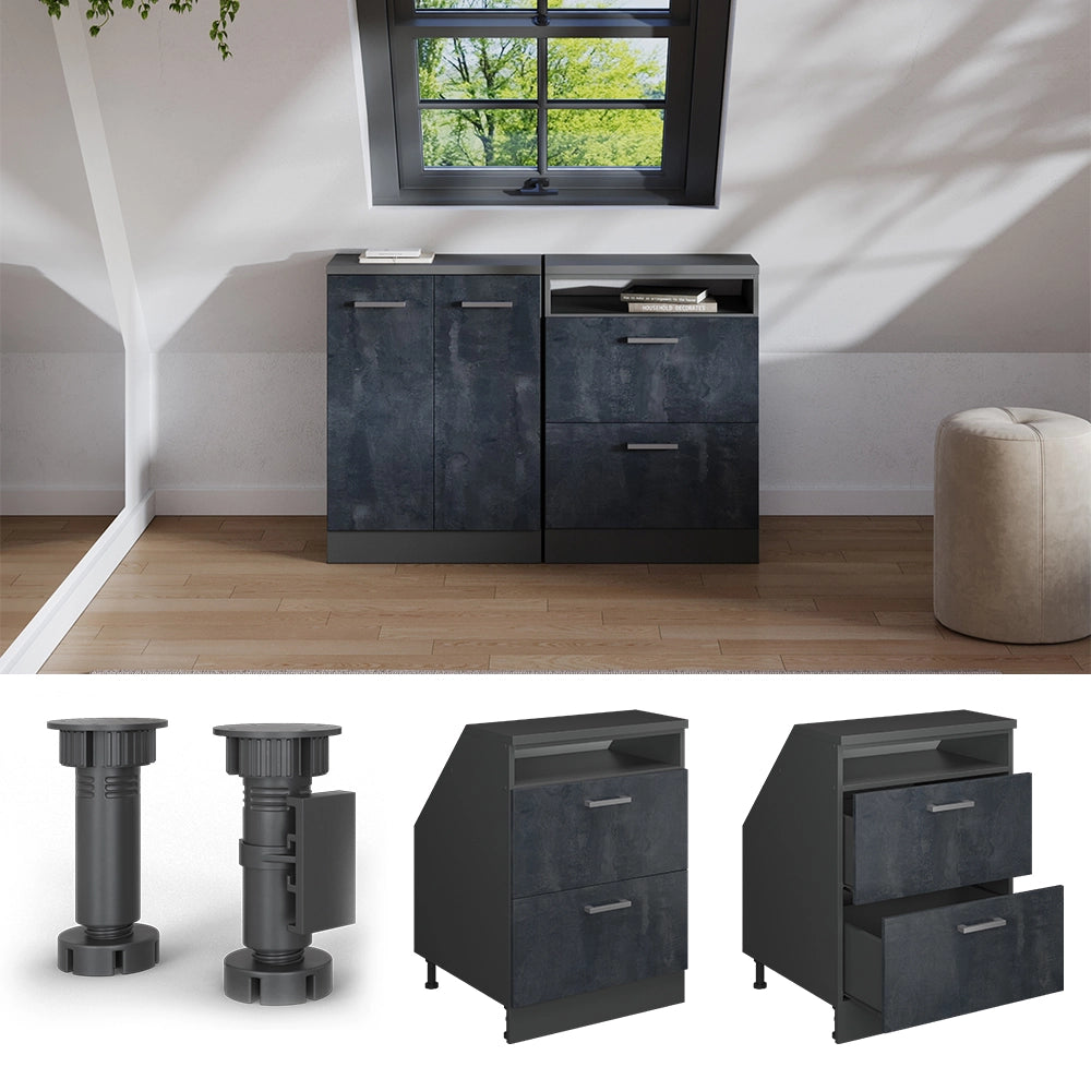 Mobile sottotetto Rion Calce nera/Antracite 60 x 83.8 cm con 2 cassetti, carcassa 60 cm profondità Vicco
