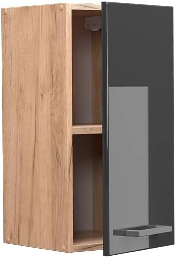 Pensile da cucina R-Line, Antracite lucido, 30 cm, per la libera combinazione all'interno di sistemi cucina modulari