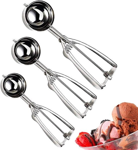 Set di 3 Spatole in Acciaio Inox per Gelato, Frutta e Purea - Dimensioni Grande, Media e Piccola